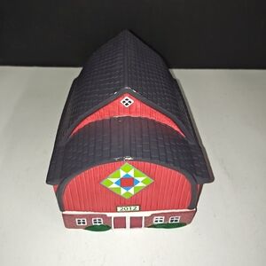 Figi's 2012 Ceramic Farm Barn 2 Piece Christmas Holiday Village Trinket Box